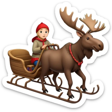 Slede getrokken door een eland in een noors dennenbos sticker