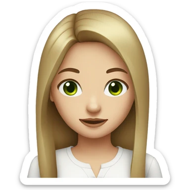 Girl with green eyes and brown long straight hair and white shirt sticker