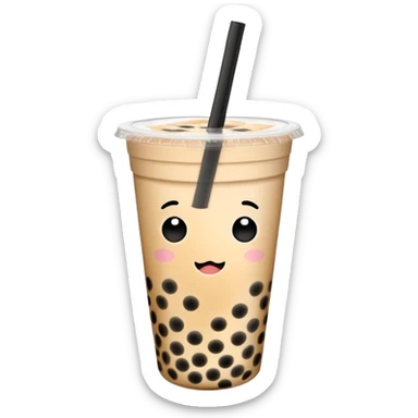 beige bubble tea with black bubbles in a cup with a straw sticker