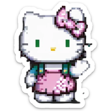 Hello Kitty waving, minimal details pixel art sticker