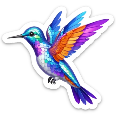 a hummingbird with orange, white, blue, and purple feathers sticker
