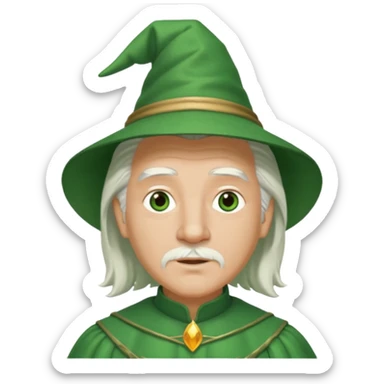 The Wizard from The Wizard of Oz with light skin, brown eyes, white hair, green outfit sticker
