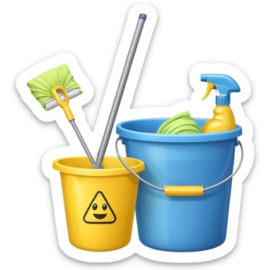 bucket with cleaning equipment sticker