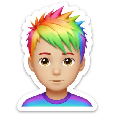 Boy with rainbow streaks — short spiky hair glowing under light. sticker