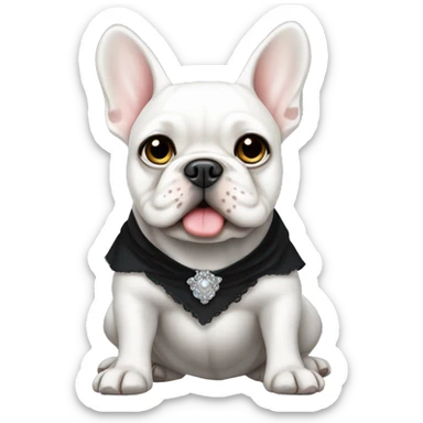 White French bulldog with blue eyes wearing a black dress sticker