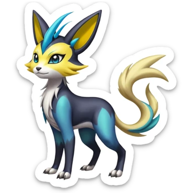 Feral Beautiful Pretty Badass Cool Colorful Painted Asian Graceful Majestic Cool Handsome Meloetta-Renamon-Luxray-Cobalion-Vernid-fusion-hybrid-creature, full body  sticker