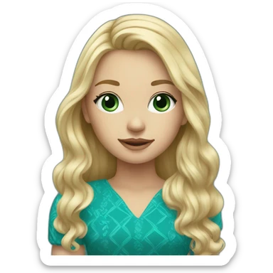 blonde long hair girl in teal pattern dress sticker
