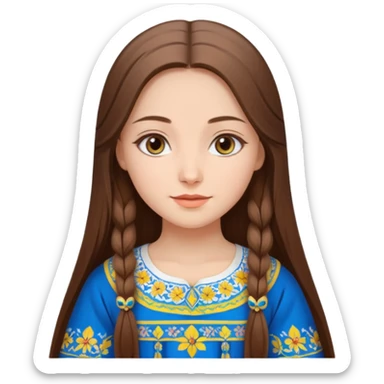 Beautiful girl, brown hair,straight hair, long hair, grey eyes, Ukraine , like ios 18 sticker