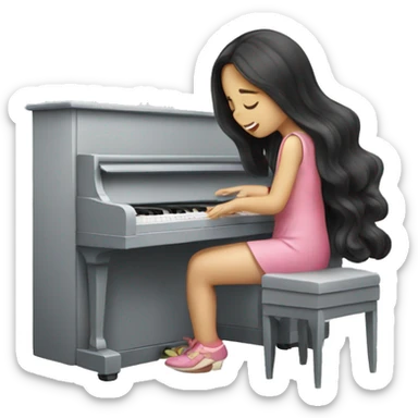 Asian girl long hair playing piano sticker