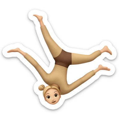 3D emoji style person doing cartwheel/flip pose, centered, soft shadow, white background. sticker
