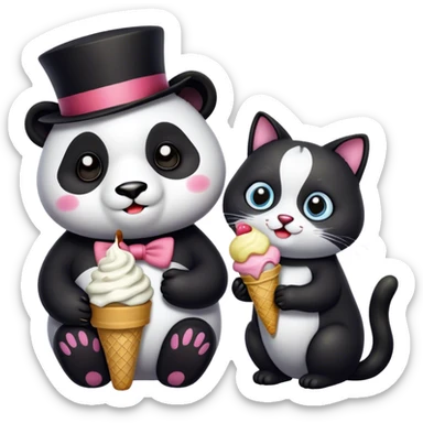 Panda eating ice cream + Cat with tophat sticker