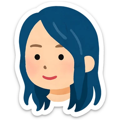 Billie Eilish head, Irasutoya style, blue hair, soft cartoon face, simple features, no background sticker