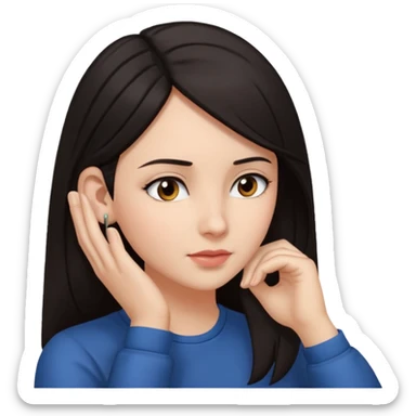 Una mujer de pelo oscuro tocandose la oreja (demostrando que está escuchando a otro) sticker