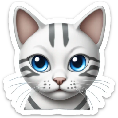 Angry white and gray striped cat with blue eyes and gray tip ears sticker