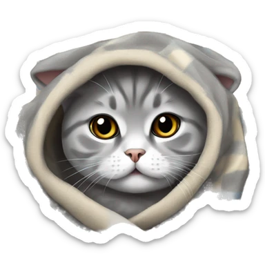 grey scottish fold cat in blanket sticker