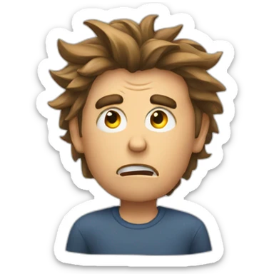 An angry man that His hands are between his hairs and want to pull his hairs strongly sticker