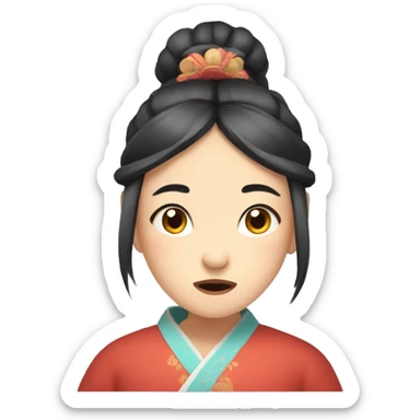 Flat illustration,A lovely ancient Chinese girl，frustrated expression  sticker