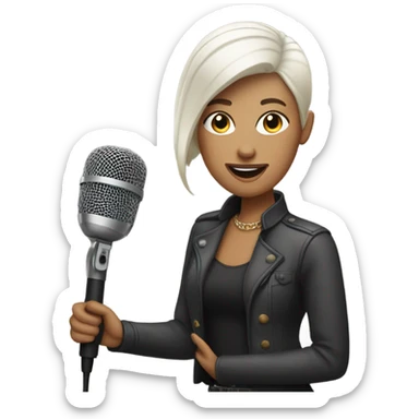 Lady with buzzcut and microphone sticker