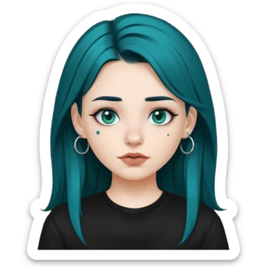 Can you make a girl with dark teal hair and a septum piercing sticker