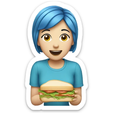 Teenage girl short blue hair eating sandwich  sticker