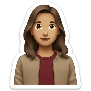 Long brown hair, brown eyes, maroon sweater , Mexican skin tone ￼￼￼￼￼ sticker