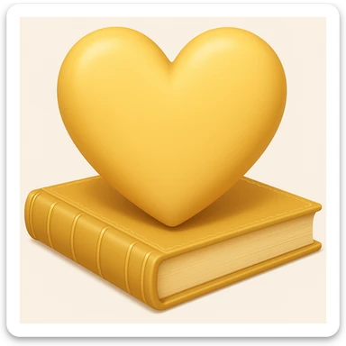 apple style emoji of a light blue heart with books, yellow colorway sticker