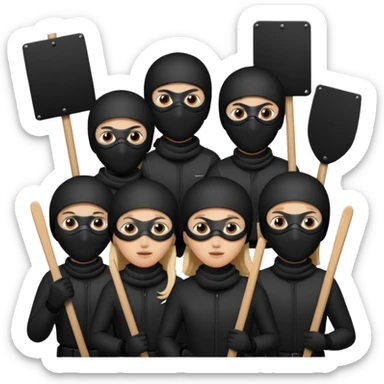 Ski mask people wearing black holding shields and signs sticker