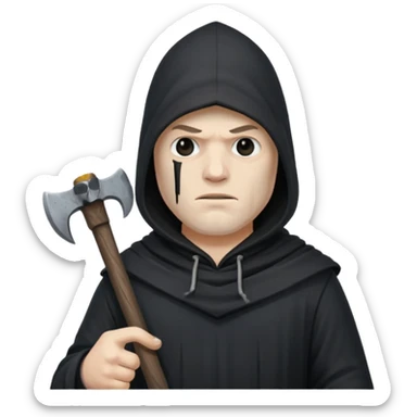 an executioner with a black hood and an axe in his hand sticker