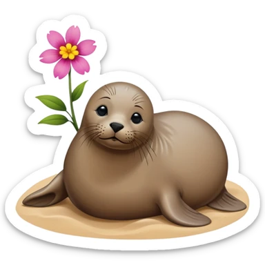Seal on the beach with the flower on the head sticker