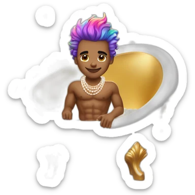 posh-muscle-boy-with-pearl-necklace-and-rainbow-unicorn-hair-in-golden-bathtub sticker