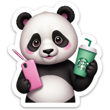 panda on a pink phone wearing makeup with a Starbucks cup sticker