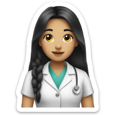 young girl with long black hair working in a pharmacy sticker