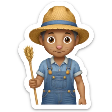 farmer rat gardener in denim overalls with a straw hat sticker