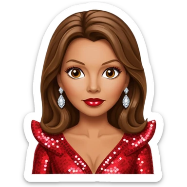 Vanessa Williams with long brown hair, red sequin outfit sticker