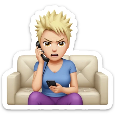 Short Blonde spikey mature woman on the phone angry sat on the sofa sticker