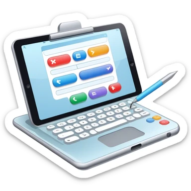 "Create an emoji for UX/UI design. Show a wireframe or user interface design with buttons, icons, and text fields. Include design tools like a cursor or stylus. Use modern, professional colors. Do not include any emojis or smiley faces. Make the background transparent. sticker
