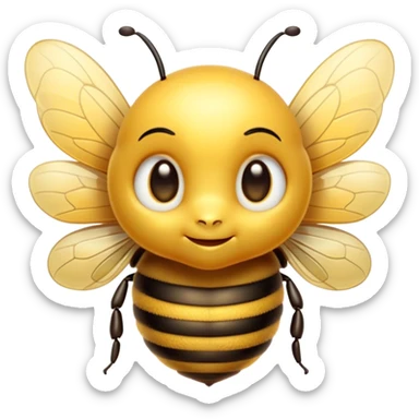 Cinematic Cute Bee Portrait Emoji, Head tilted playfully and inquisitively, featuring a delightfully small, fuzzy body with bright, shimmering eyes and adorable, delicate wings, Simplified yet irresistibly adorable features, highly detailed, glowing with a warm, inviting glow, high shine, affectionate and lively, stylized with a touch of whimsical honeyed charm, soft glowing outline, capturing the essence of a mischievous bee that seems as if it could buzz out of the screen into your arms! sticker