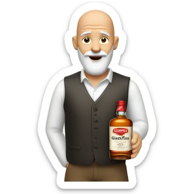 realistic meme of bald man with withe bart with Glenfarclas sticker