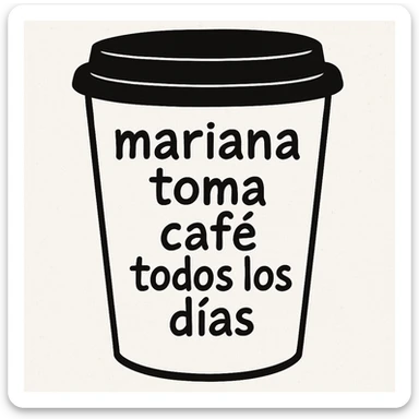 Make the coffee cup much larger while keeping the phrase 'mariana toma café todos los días' in doodle style with background. sticker