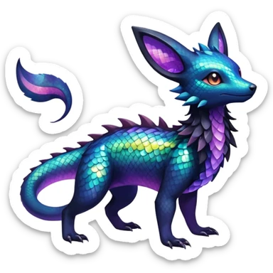 Colorful Iridescent Exotic Salandit-Aurorus-Umbreon-Fakémon-hybrid-creature (full body)  sticker