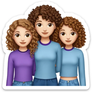 3 white girls, all of off this with brown hair but one whit straight one whit curly and one whit very curly(aesthetic)and chic clothes y2k, this girl have around 14 years sticker