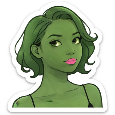 Una chica lacia con el pelo negro y un moño rosa en el pelo del lado izquierdo sticker