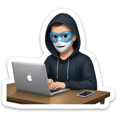 hacker with mask using laptop sticker
