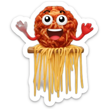 Spaghetti and meatballs, with a face arms and legs sticker