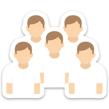 group of 6 men, all with white skin tone, all wearing white shirts, standing together sticker