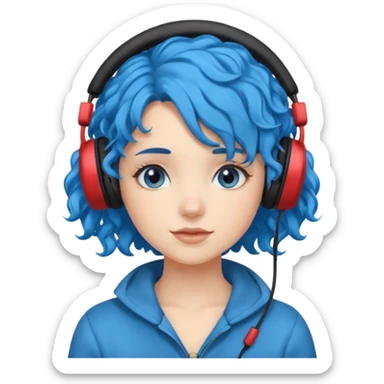 blue haired earringed heaphone wearing girl curly haired sticker
