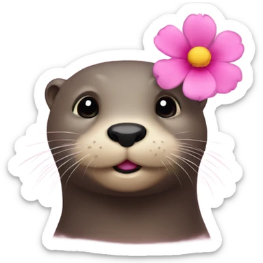 Otter with a pink flower sticker