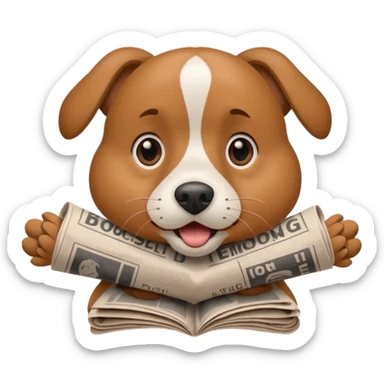 Friendly dog getting bopped on the nose by a newspaper. sticker