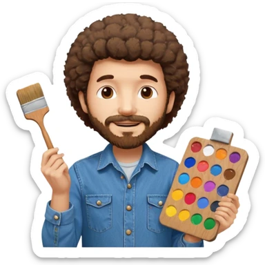 Bob Ross painting on a canvas sticker