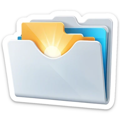 A modern, minimalist flat-style illustration of an open folder with a soft, glowing light emanating from inside.  sticker